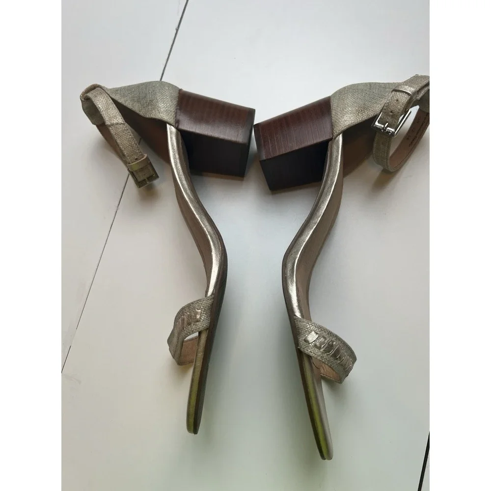 Jack Rogers Lillian Ankle Strap Gold Textile  Heels Women's Size 11